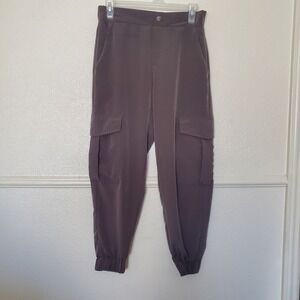 Zara Womens Cargo Jogger Pants Taupe Brown High Rise Elastic Waist Size S